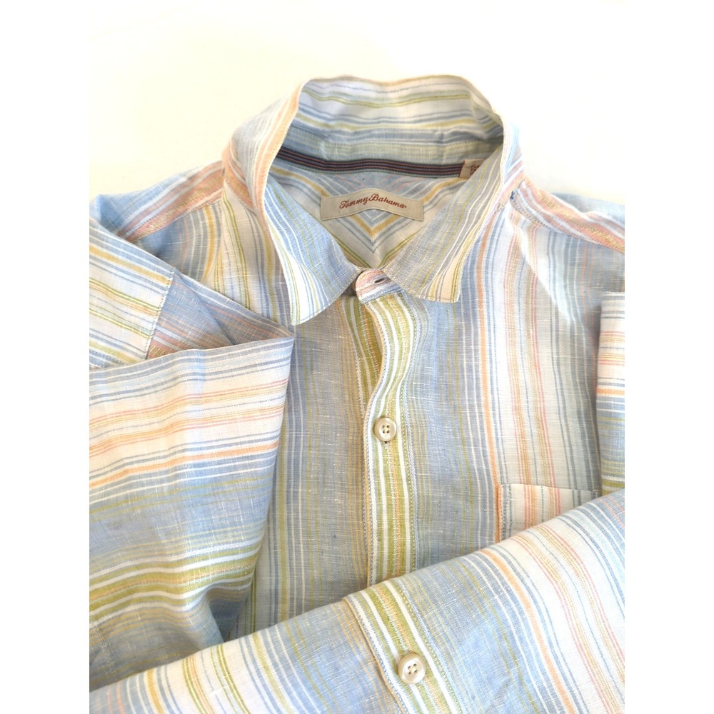 Tommy Bahama Striped Linen Shirt XL Short Sleeve Lightweight Vacation Classic